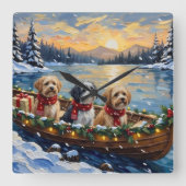 Lhasa Apso Christmas Boat Holiday スクエア壁時計 (正面)