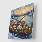 Lhasa Apso Christmas Boat Holiday スクエア壁時計 (傾斜)