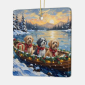 Lhasa Apso Christmas Boat Holiday セラミックオーナメント (左)