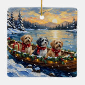 Lhasa Apso Christmas Boat Holiday セラミックオーナメント (裏面)