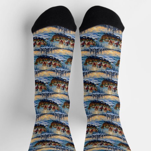 Lhasa Apso Christmas Boat Holiday ソックス (上部)