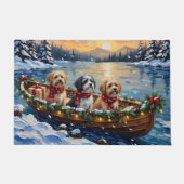 Lhasa Apso Christmas Boat Holiday ドアマット (正面)