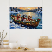 Lhasa Apso Christmas Boat Holiday ポスター (キッチン)