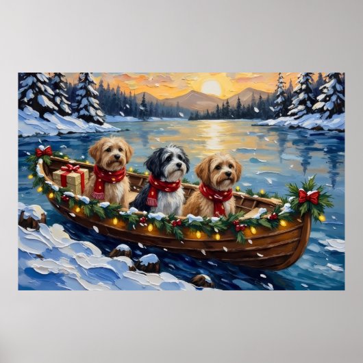 Lhasa Apso Christmas Boat Holiday ポスター (正面)