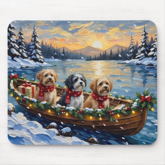 Lhasa Apso Christmas Boat Holiday マウスパッド (正面)