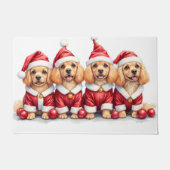 Lhasa Apso Christmas Dress Santa Hat ドアマット (正面)