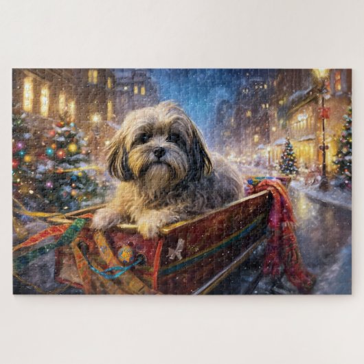 Lhasa Apso Christmas Festive Season  ジグソーパズル (横)