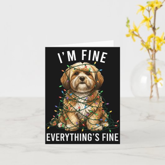 Lhasa Apso Christmas I'm Fine Everything Is Fine  カード (黄色い花)
