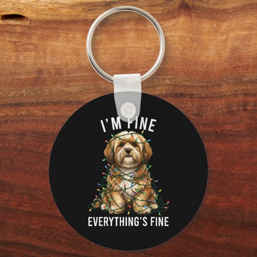 Lhasa Apso Christmas I'm Fine Everything Is Fine  キーホルダー (正面)