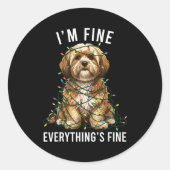 Lhasa Apso Christmas I'm Fine Everything Is Fine  ラウンドシール (正面)