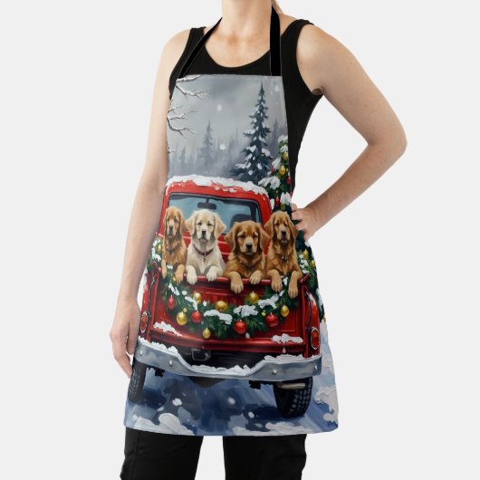 Lhasa Apso Christmas Red Truck Holiday エプロン (インサイチュ)