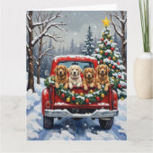 Lhasa Apso Christmas Red Truck Holiday カード (正面)