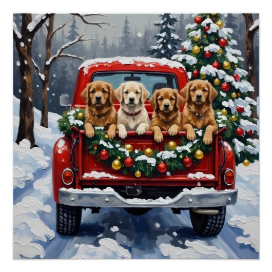 Lhasa Apso Christmas Red Truck Holiday ポスター (正面)