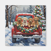 Lhasa Apso Christmas Red Truck Holiday マグネット (正面)