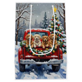 Lhasa Apso Christmas Red Truck Holiday ミディアムペーパーバッグ (裏面)