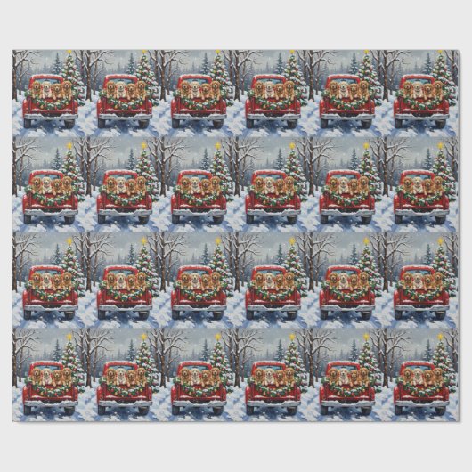 Lhasa Apso Christmas Red Truck Holiday ラッピングペーパー (フラット)