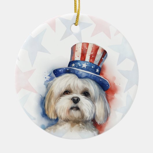 Lhasa Apso Dog, 4th of july Personalized セラミックオーナメント (正面)