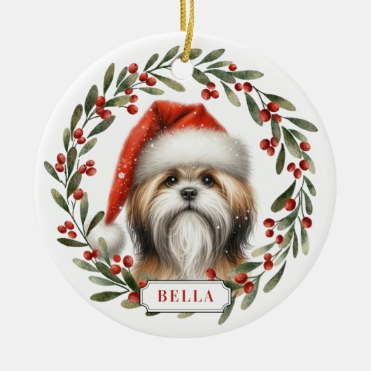 Lhasa Apso Dog Ceramic Circle Ornament セラミックオーナメント (正面)