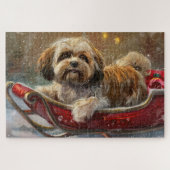 Lhasa Apso Dog Christmas Festive ジグソーパズル (横)