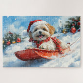 Lhasa Apso Dog in Sledge Let it Snow Christmas ジグソーパズル (横)