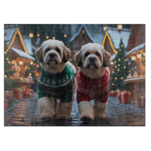 Lhasa Apso Dogs Christmas Snow Holiday カッティングボード (正面)