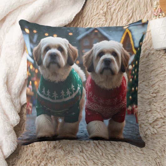 Lhasa Apso Dogs Christmas Snow Holiday クッション (ブランケット)