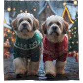 Lhasa Apso Dogs Christmas Snow Holiday シャワーカーテン (正面)
