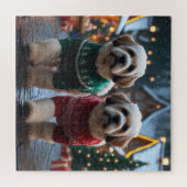Lhasa Apso Dogs Christmas Snow Holiday ジグソーパズル (横)