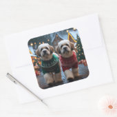 Lhasa Apso Dogs Christmas Snow Holiday スクエアシール (封筒)