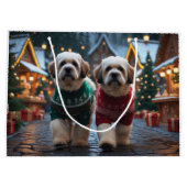 Lhasa Apso Dogs Christmas Snow Holiday ラージペーパーバッグ (裏面)