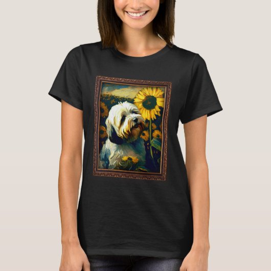 Lhasa Apso Painting Sunflower Flower Mom Women Flo Tシャツ (正面)