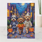 Lhasa Apso Trick-or-Treating In Halloween Costumes カード (正面)