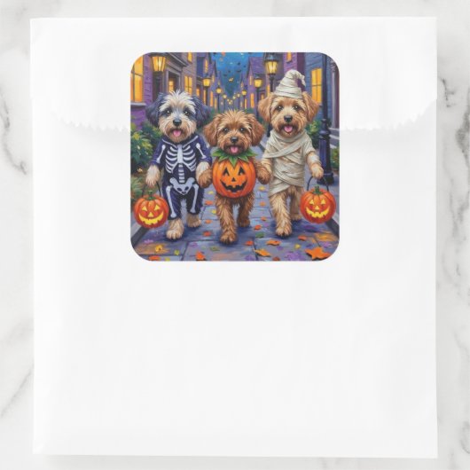 Lhasa Apso Trick-or-Treating In Halloween Costumes スクエアシール (バッグ)