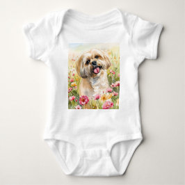 Lhasa Apso Watercolor Baby Bodysuit ベビーボディスーツ