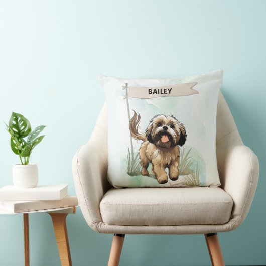 Lhasa Apso Watercolor Personalized Dog クッション (椅子)
