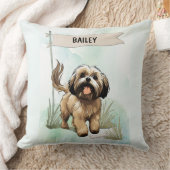 Lhasa Apso Watercolor Personalized Dog クッション (ブランケット)