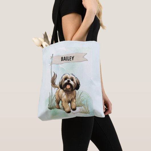 Lhasa Apso Watercolor Personalized Dog トートバッグ (クローズアップ)