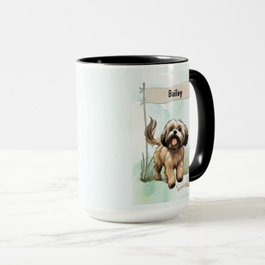 Lhasa Apso Watercolor Personalized Dog マグカップ (正面右)