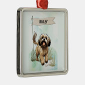 Lhasa Apso Watercolor Personalized Dog メタルオーナメント (右)