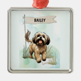 Lhasa Apso Watercolor Personalized Dog メタルオーナメント