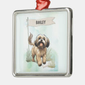 Lhasa Apso Watercolor Personalized Dog メタルオーナメント (左)
