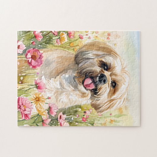 Lhasa Apso Watercolor Puzzle ジグソーパズル (横)