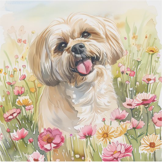 Lhasa Apso Watercolor Sticker  シール (正面)