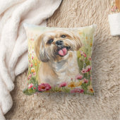 Lhasa Apso Watercolor Throw Pillow クッション (ブランケット)
