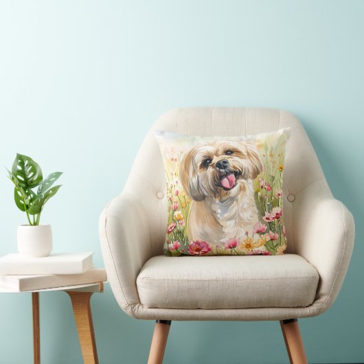 Lhasa Apso Watercolor Throw Pillow クッション (椅子)
