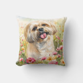 Lhasa Apso Watercolor Throw Pillow クッション (正面)