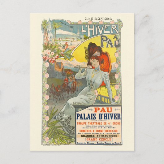 L'Hiver a Pau France Vintage Poster 1900 ポストカード (正面)