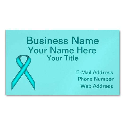 Li Blue/ティール(緑がかった色)標準リボンby Kenneth Yoncich マグネット名刺 (正面)