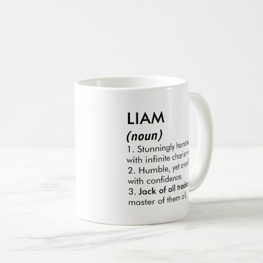 Liam name, Editable name, Custom name コーヒーマグカップ (正面右)