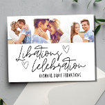 Libationsお祝い写真結婚式Save the Date 案内ポストカード<br><div class="desc">私たちの"リビエーション、お祝いとコミカルなダンスのフォーメーション"ウェディング日付カードを保存して、あなたの特別な日のためのステージを設定する準備をする！このおもしろいユニークデザインは、あなたの次のお祝いの精神を完璧に捉える。フロントカスタマイズに3お気に入りの枚の婚約写真と背面に結婚詳細を追加。</div>